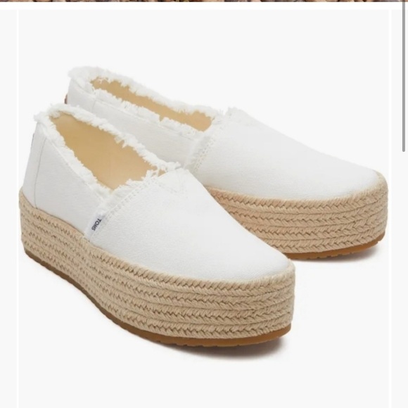 NWT! Toms Valencia Platform Espadrille Chunky Heel Jute Canvas Slip On Shoes - Picture 2 of 8